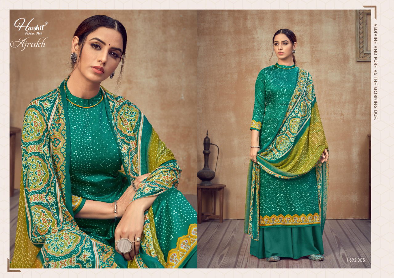Harshit Ajrakh Latest Casual Wear Pure jam Digital Printed Bandhani Designer Dress Material Collection

