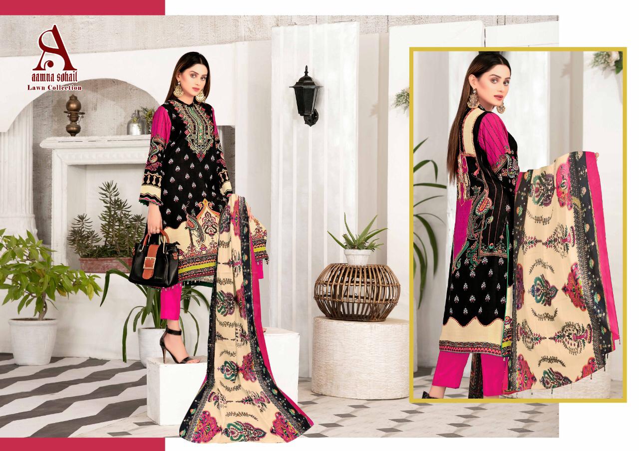 Aamna Sohail Latest Fancy Designer Casual Regular Wear Lawn Collection Printed Karachi Dress Materials Collection
