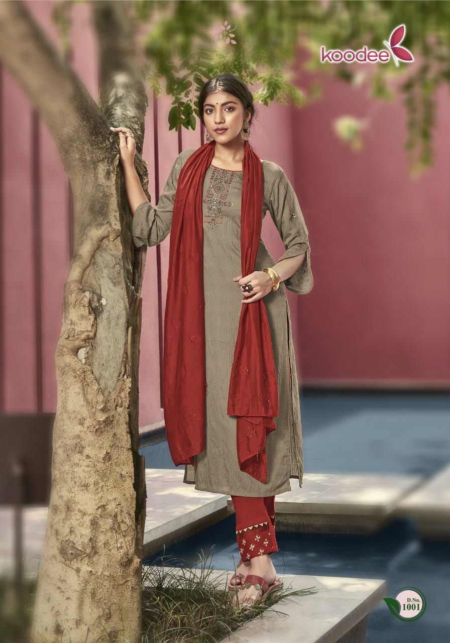 Koodee Renu 1 Festive Wear Designer Latest Fancy Viscose Stripe Pattern With Khatli Work Readymade Collection
