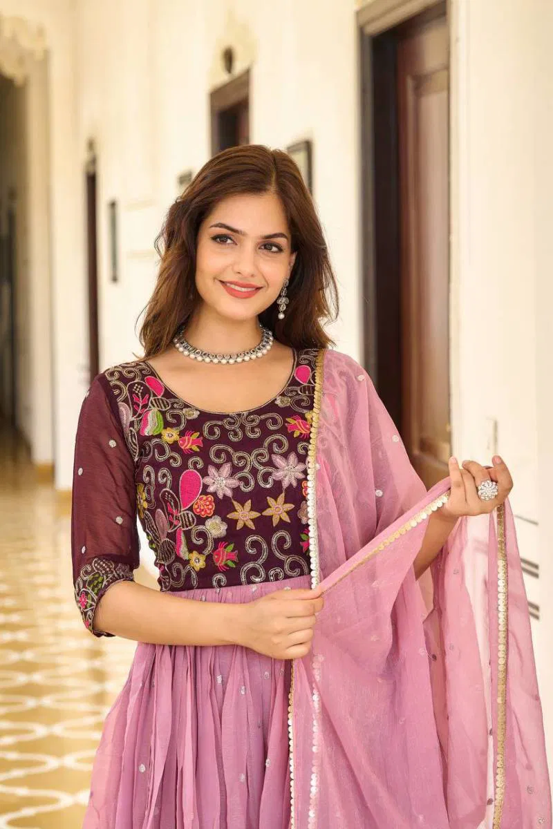 Sn 2379 80 Fabulous Shimmer Gown With Dupatta Suppliers In India