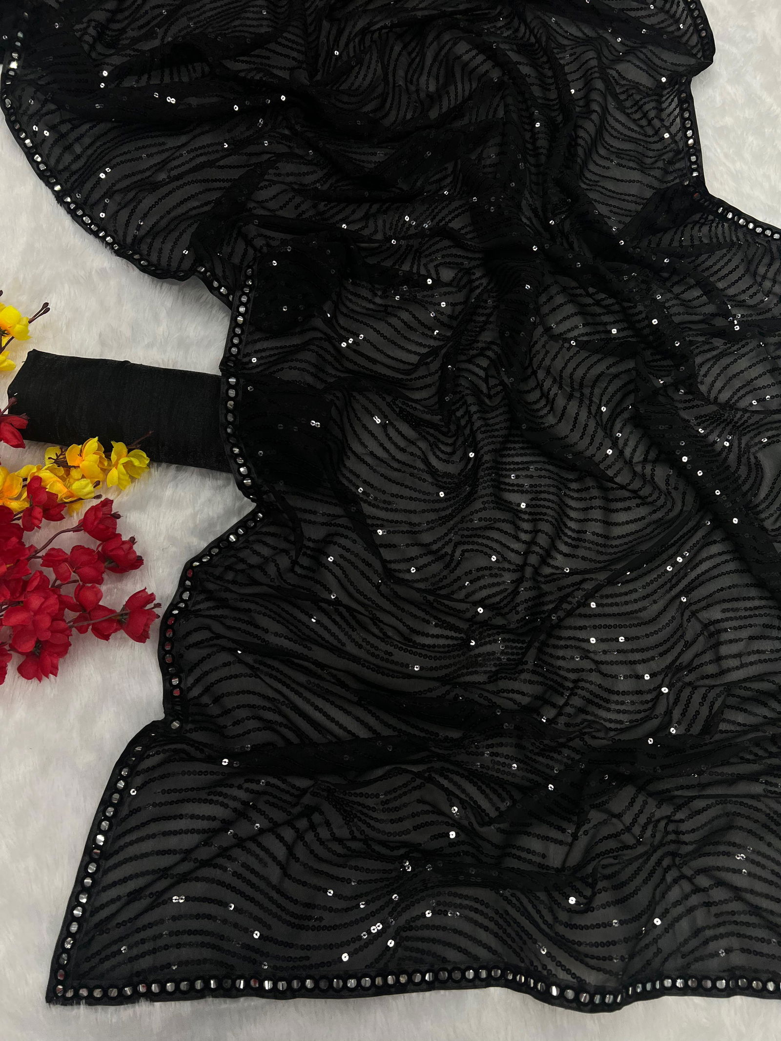5191 Black Georgette Party Wear Sarees Catalog
