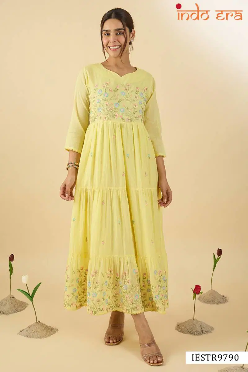 Indo Era 2562 Floral Embroidered Cotton Anarkali Kurtis Wholesale Online