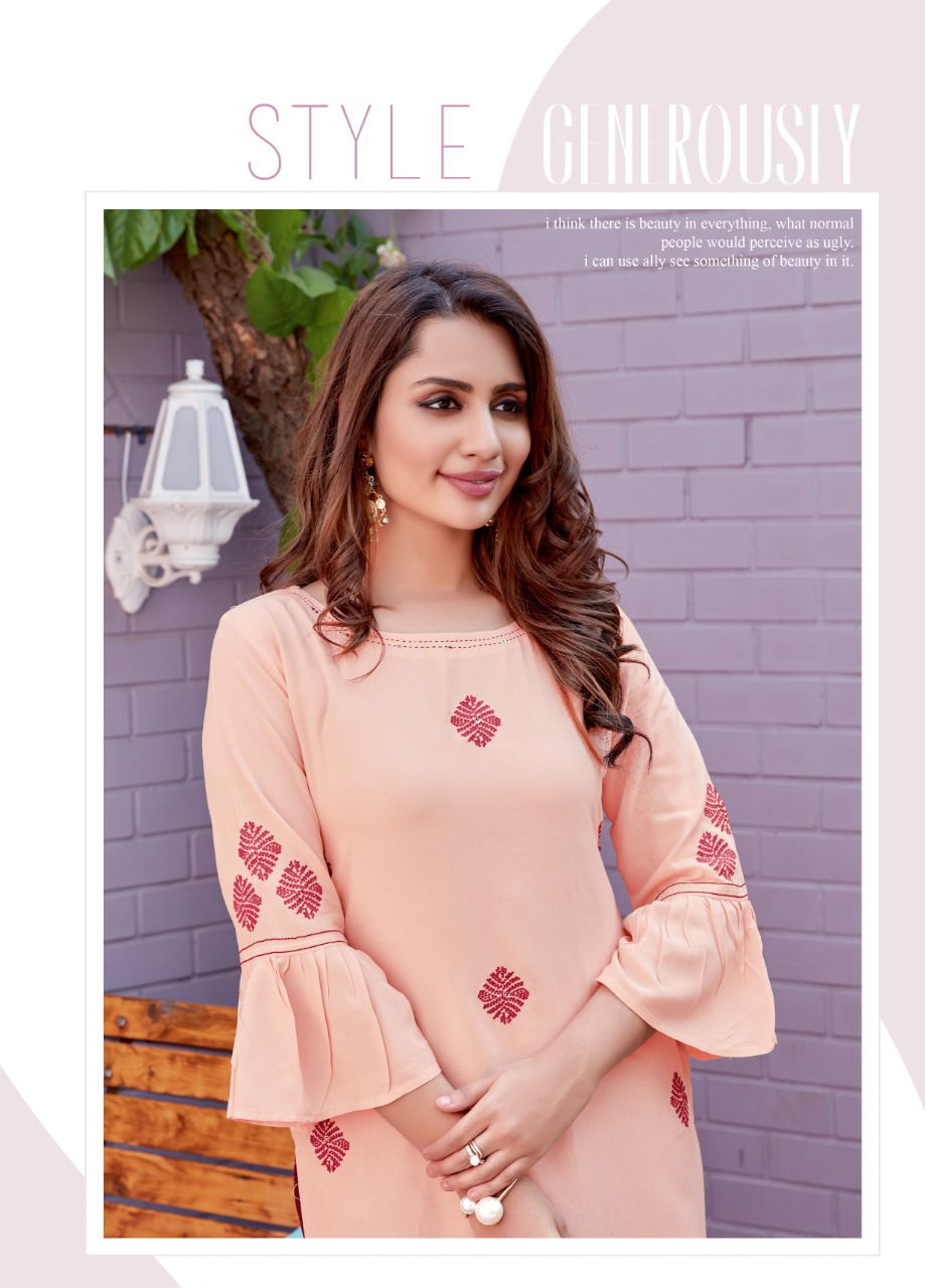 Wooglee Kesar 3 Staright Embroidery Work Party Wear Cotton Kurti With Bottom Collection
