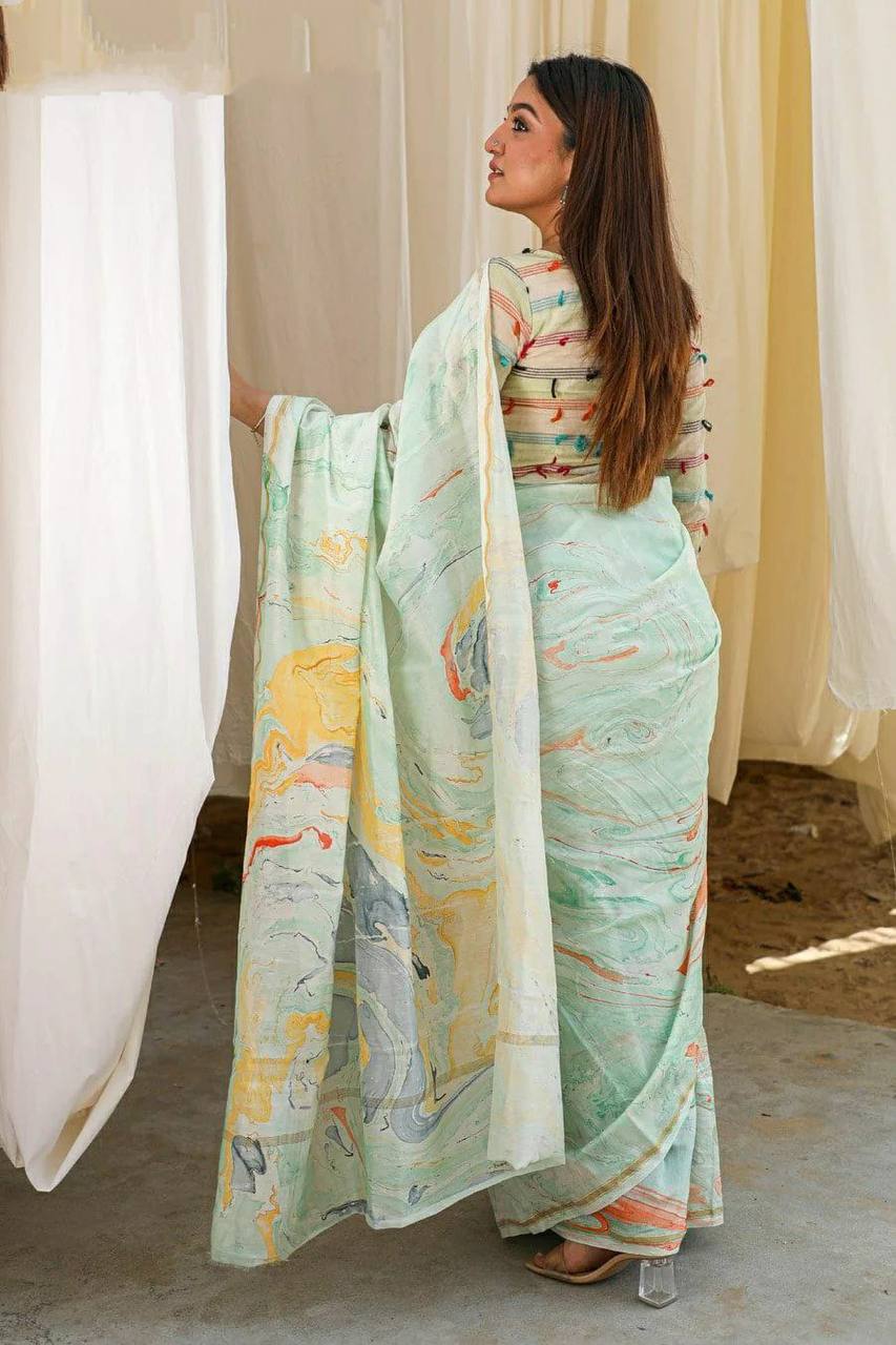 Mg295 Linen Digital Print Saree Catalog