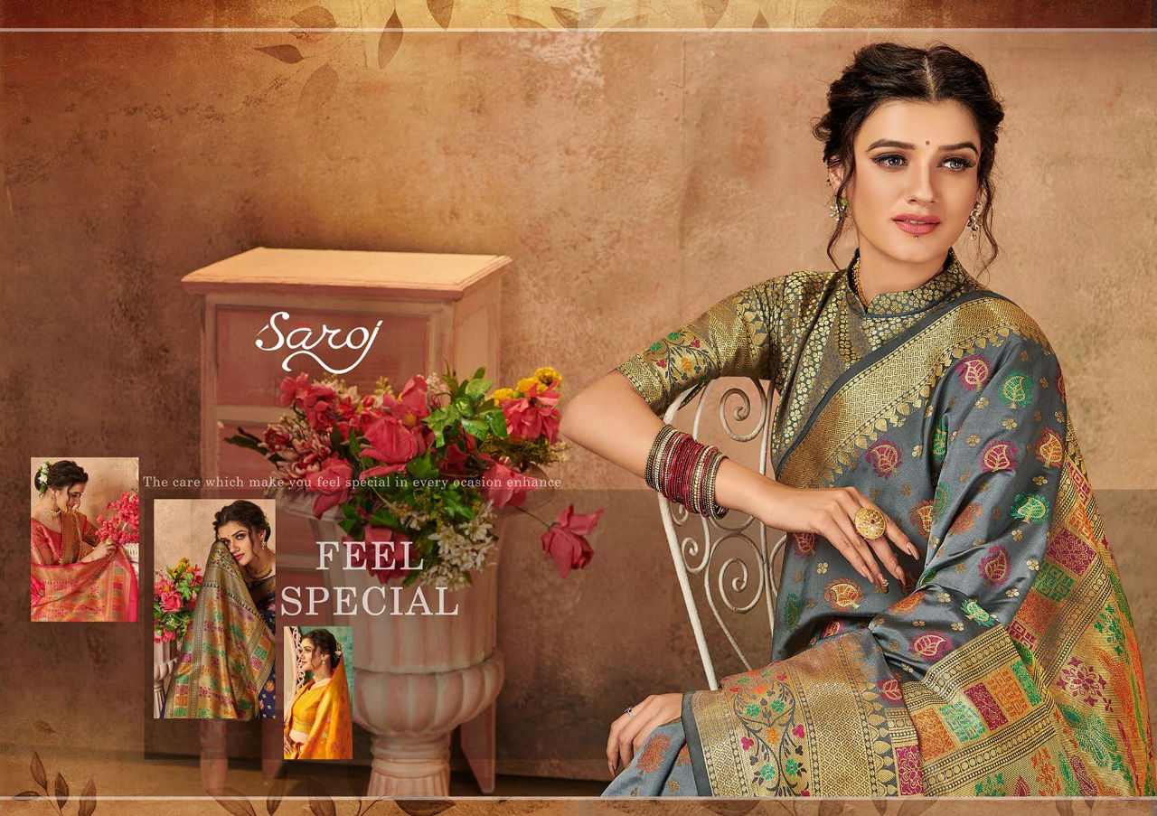 Saroj Monalisa Latest Designer Wedding Wear lichi silk with jacquard Sarees Collection
