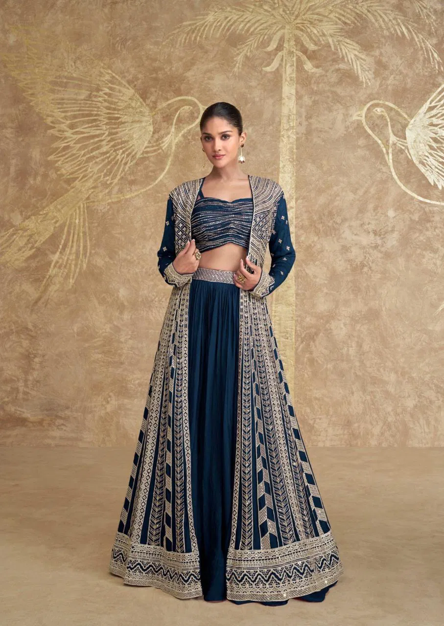 Tyohaar Gold By Sayuri Designer Chinon Silk Indo Western Exporters In India