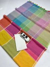 Sc Checks Linen Cotton Woven Crafted With Checks Printed Saree Wholesale Online