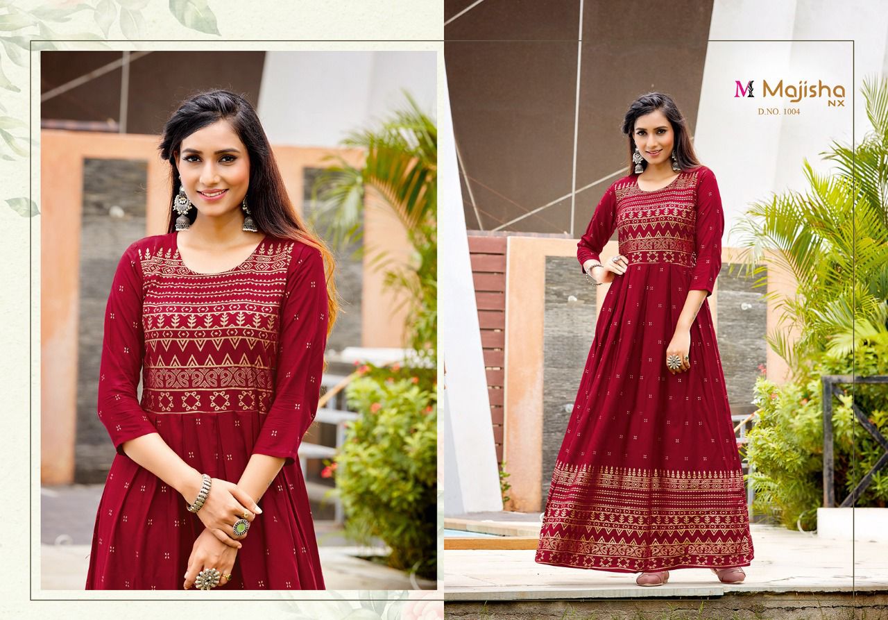 Majisha Nx Advika Latest Fancy Party Wear Rayon Printed Anarkali Kurti Collection