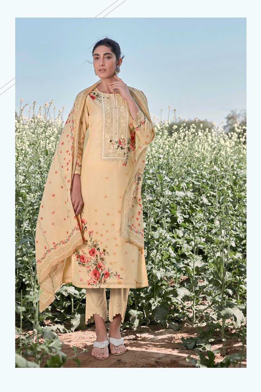T&M ROSEBUD HIT DESIGNS Latest Designer Festive Wear Pure Line Pattern Digital Print With Embroidery Neck And Handwork Dress Material Collection