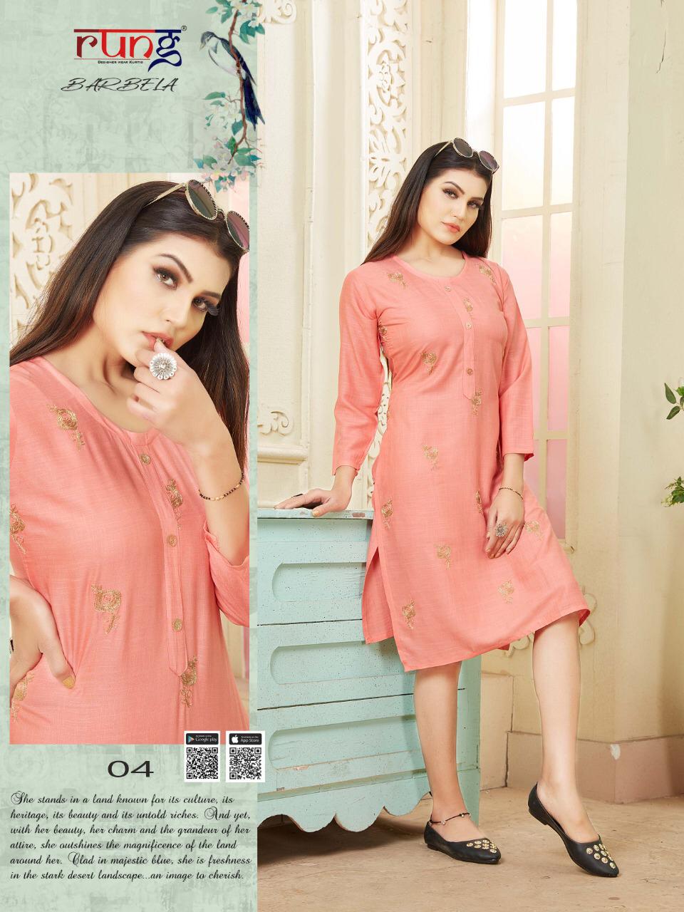 Rung Barbela Latest Designer Fancy Rayon Casual Wear Designer Kurtis Collection