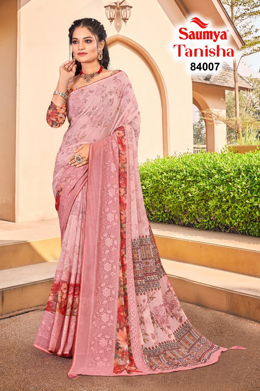 Tanisha By Saumya Printed Weightless Saree Suppliers In India