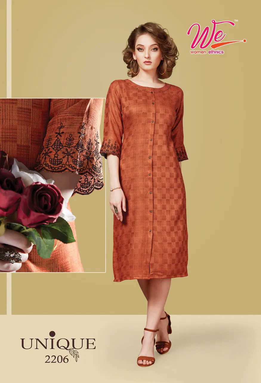 We Unique Latest Designer Casual Wear Exclusive Pure Rayon Fancy Kurti Collection
