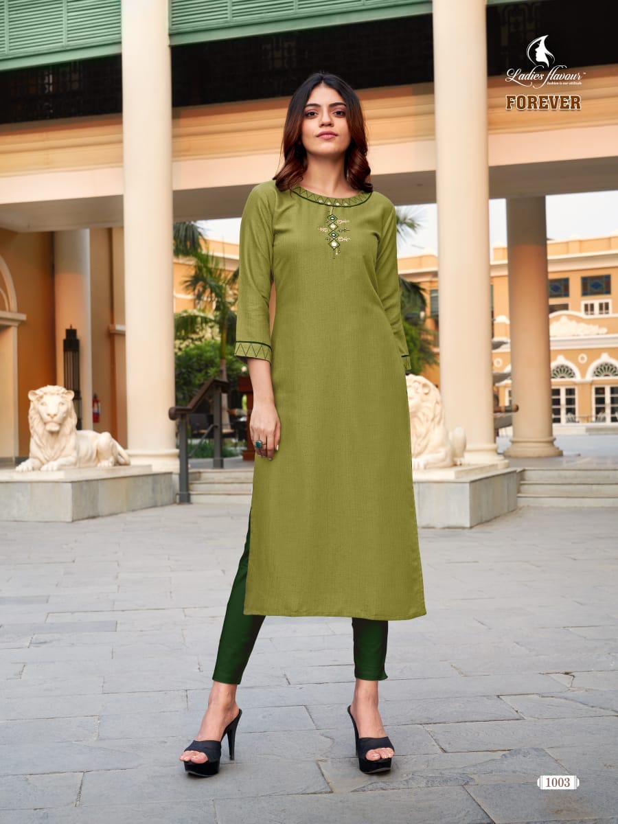 LADIES FLAVOUR FOREVER Latest Designer Festive Wear Fancy Rayon Weaving Pattern With Hand work Heavy Kurtis Collection 