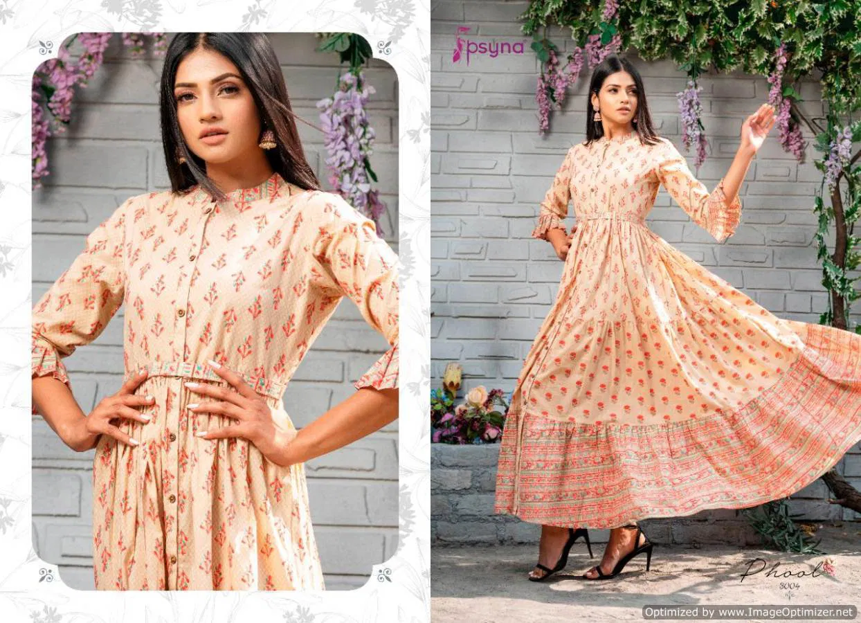 Psyna Phool Vol 3 Casual Wear Full Gown Style Cambric Cotton Kurti Collection 