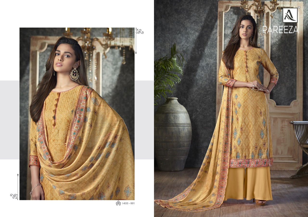 Alok Pareeza Latest Fancy Festive Wear Pure Zam Self Embroidery With Designer Digital Printed Heavy Dress Material Collection