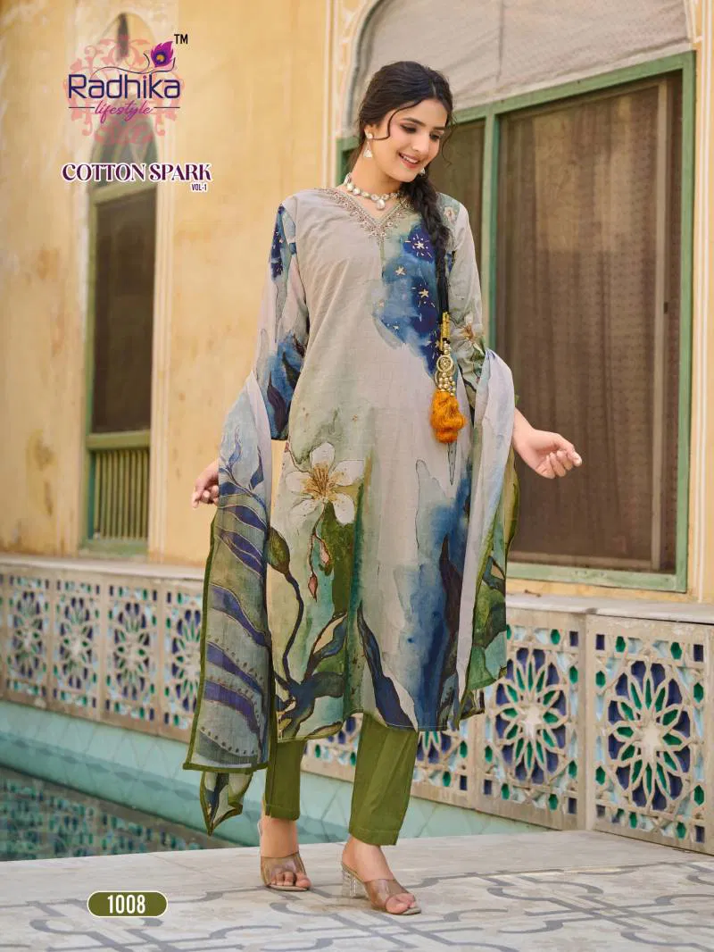 Cotton Spark Vol 1 By Radhika Cotton Printed Kurti Bottom With Dupatta Wholesale Clothing Distributors In India