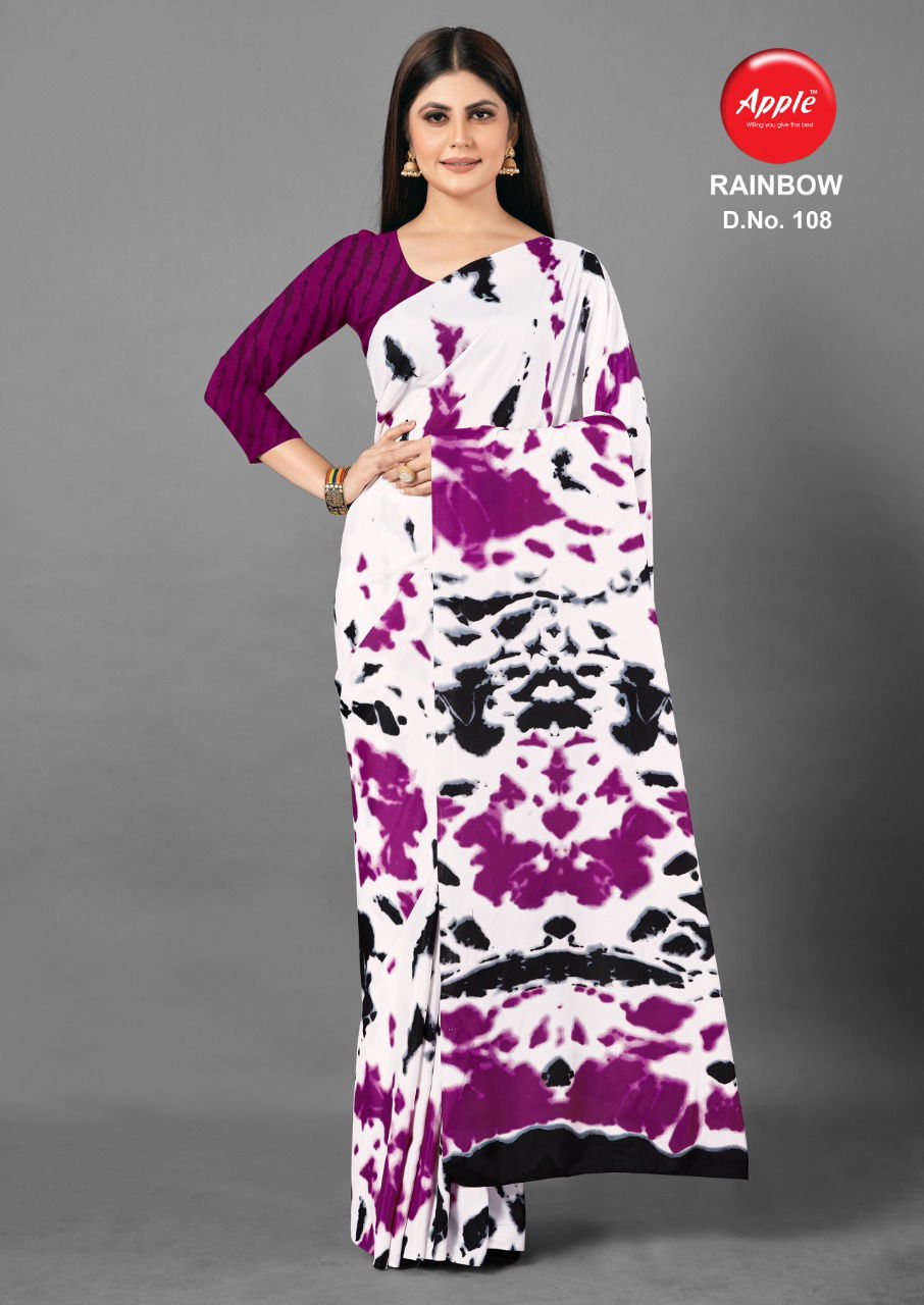 Apple Rainbow Fancy Designer Latest Regular Causal Wear Printed Crepe Sarees Collection
