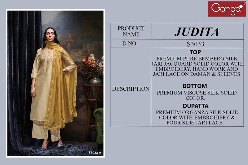 Judita 3033 By Ganga Embroidery Dress Material Exporters In India