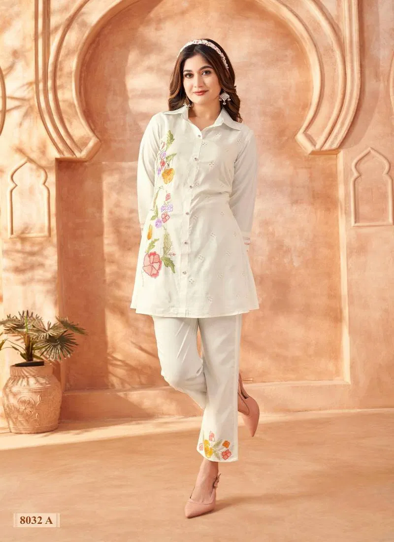 Afs 8015 And 8032 Embroidered Chinon Co Ord Sets Exporters In India