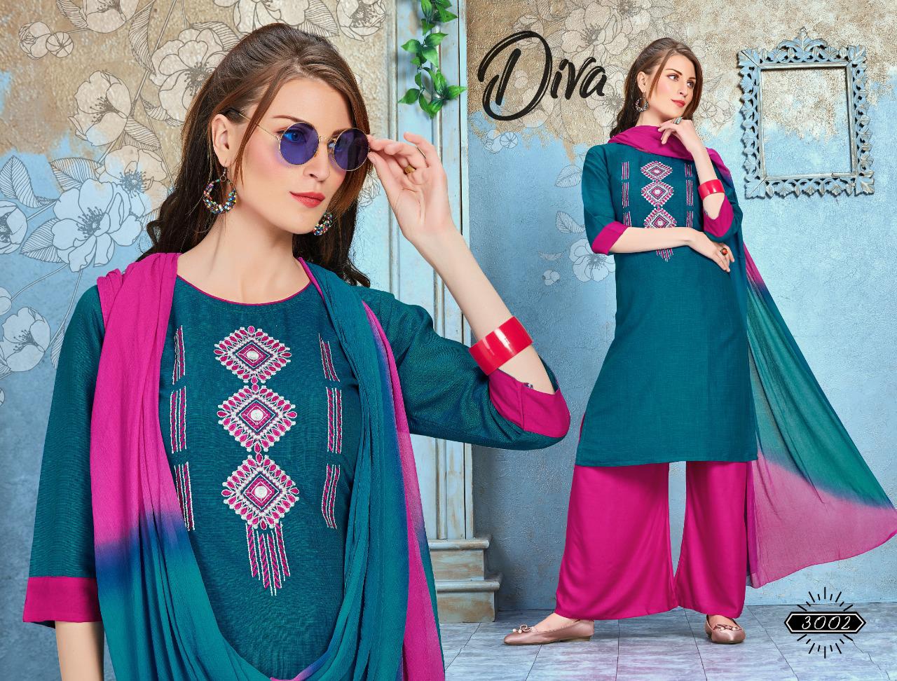 Latest Trendy Daiinty Regular Wear Ready Made Rayon Embroidered Plazzo Suit Collection 