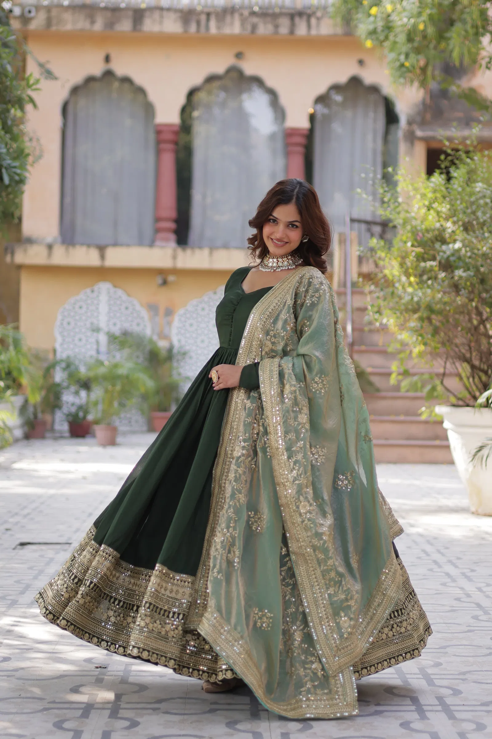 KA 1140 Shimmer Embroidery Designer Gown With Dupatta Exporters In India