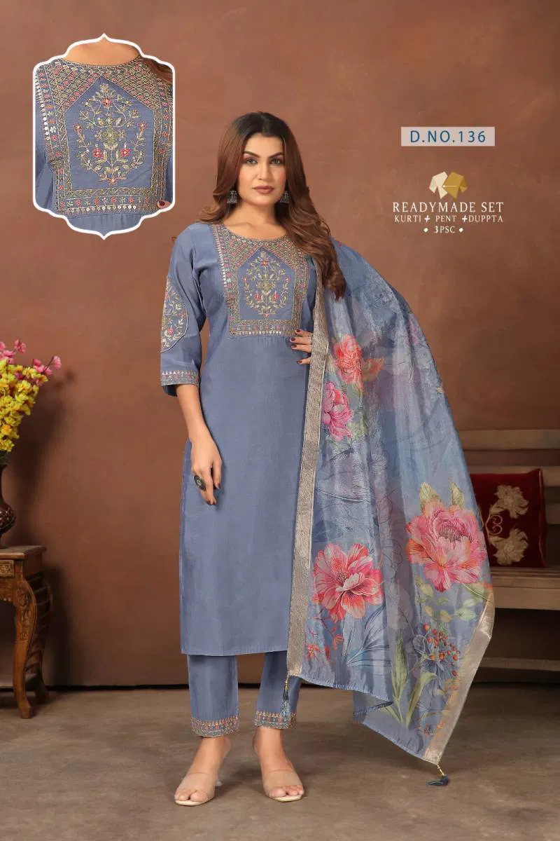 Alinee 134 To 136 Roman Silk Kurti Bottom With Dupatta Wholesalers In Delhi