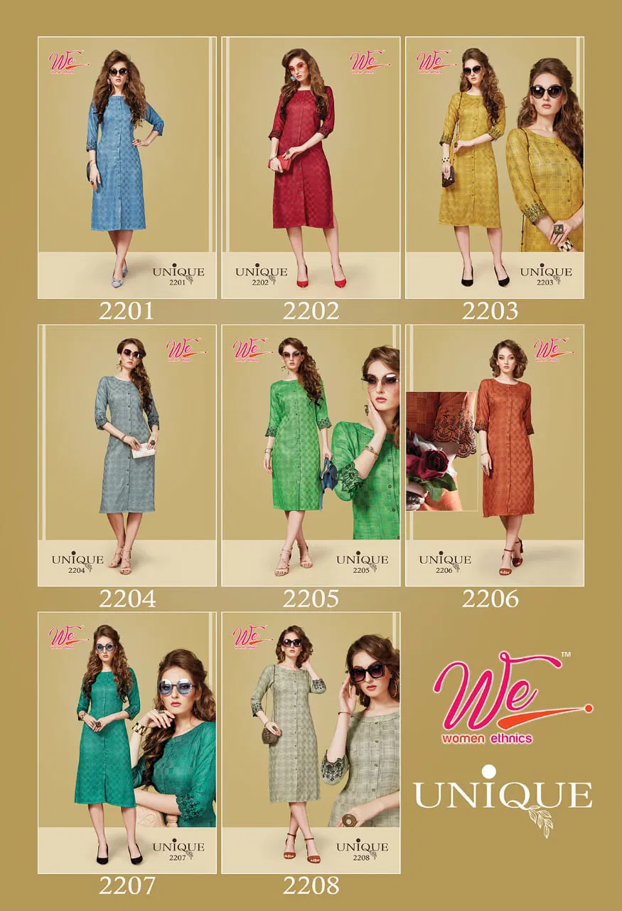 We Unique Latest Designer Casual Wear Exclusive Pure Rayon Fancy Kurti Collection
