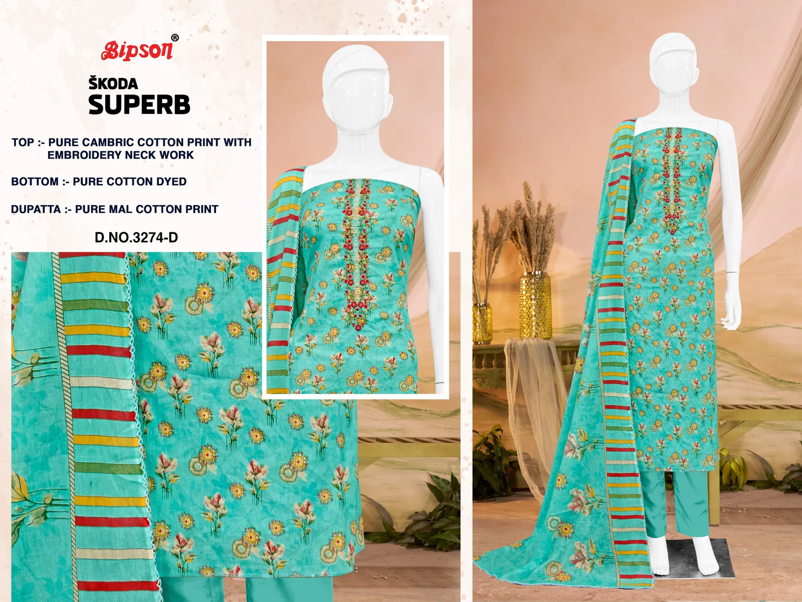 Skoda Superb 3274 By Bipson Cotton Printed Online Dress Material Wholesale