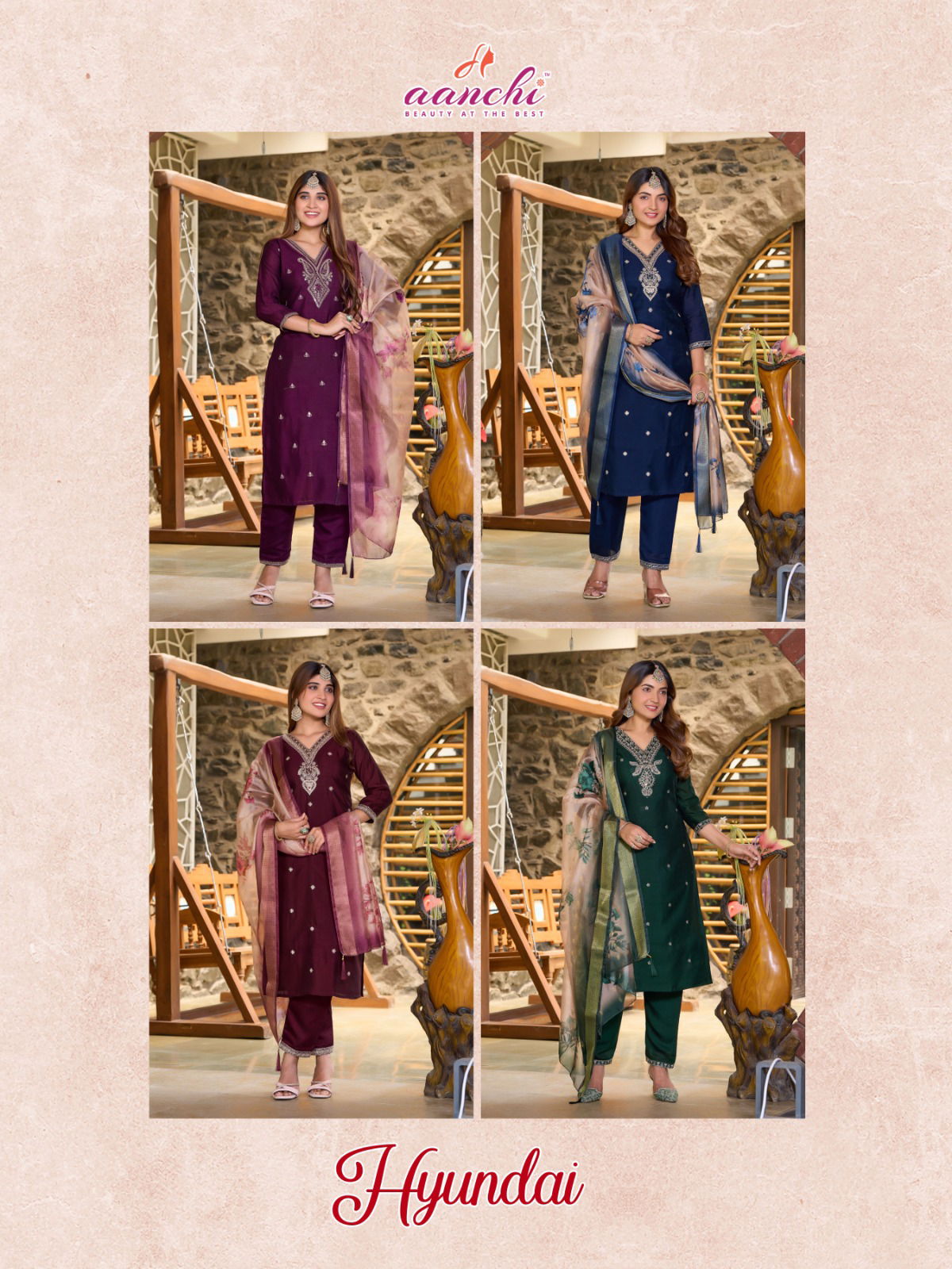 Hyundai By Aanchi Vichitra Shimmer Online Kurti With Bottom Dupatta Wholesale