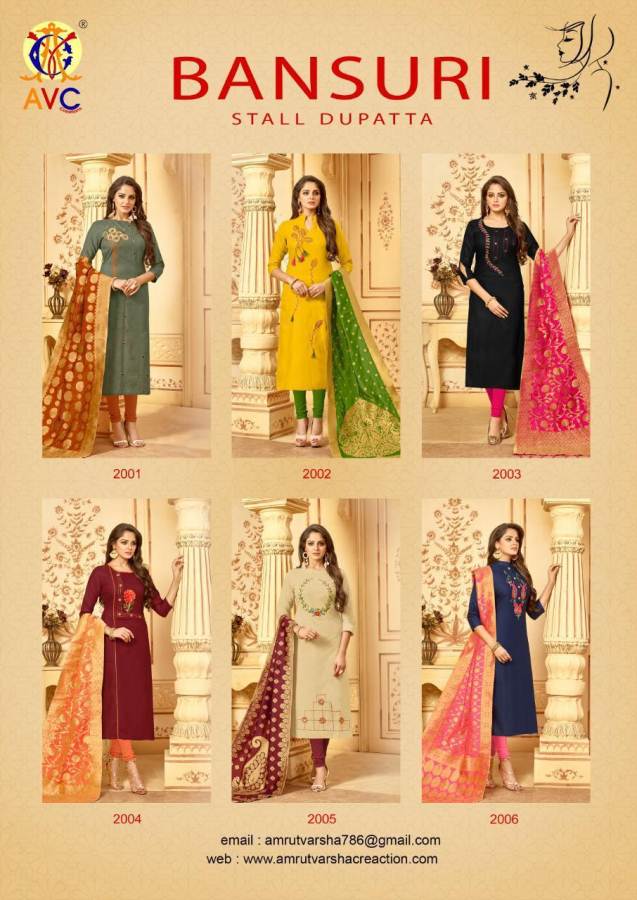 AVC Bansuri Latest Designer Embroidered Cotton Dress Material with Banarasi Jacquard Dupatta  