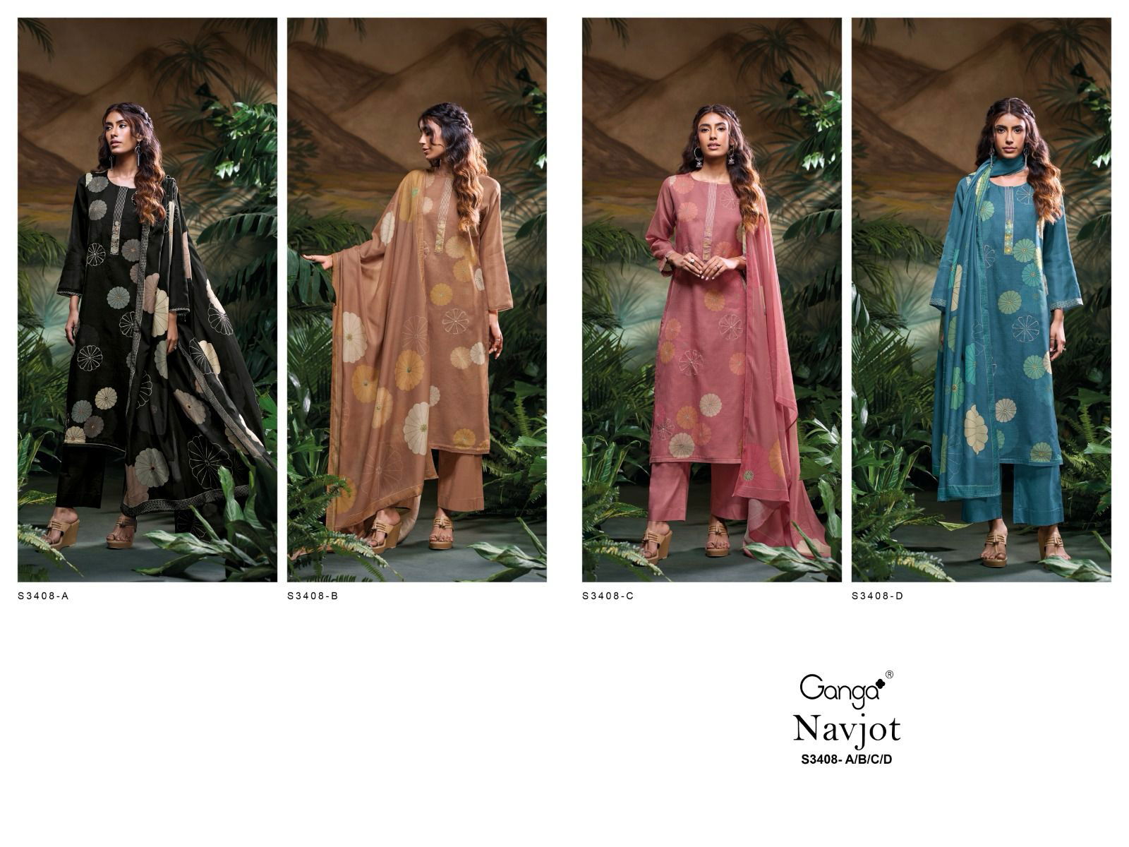 Navjot 3408 by Ganga Kota Printed Embroidered Salwar Suit Exporters In India