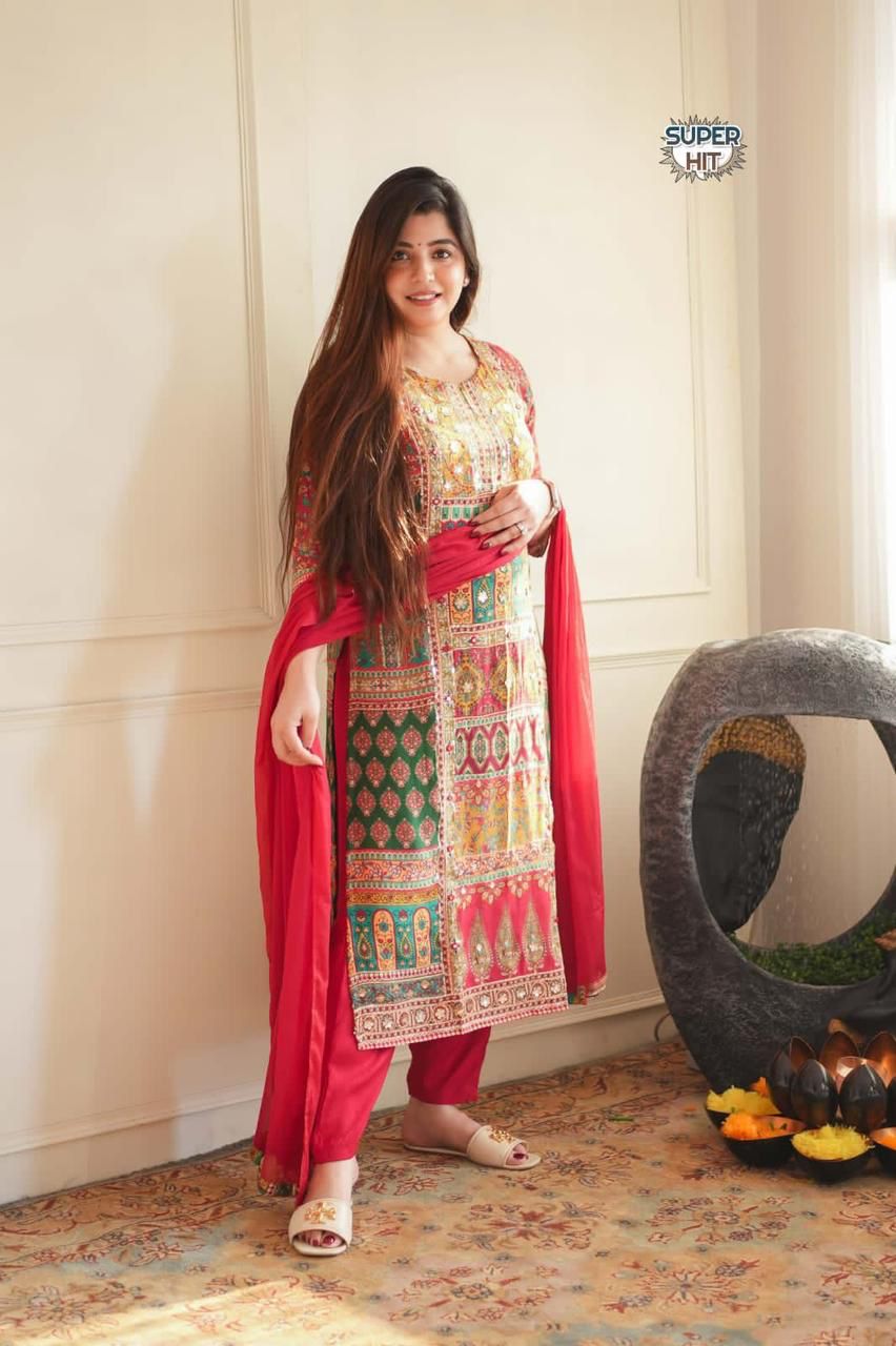 Red Tree Maslin Printed Kurti With Bottom Dupatta Suppliers in India