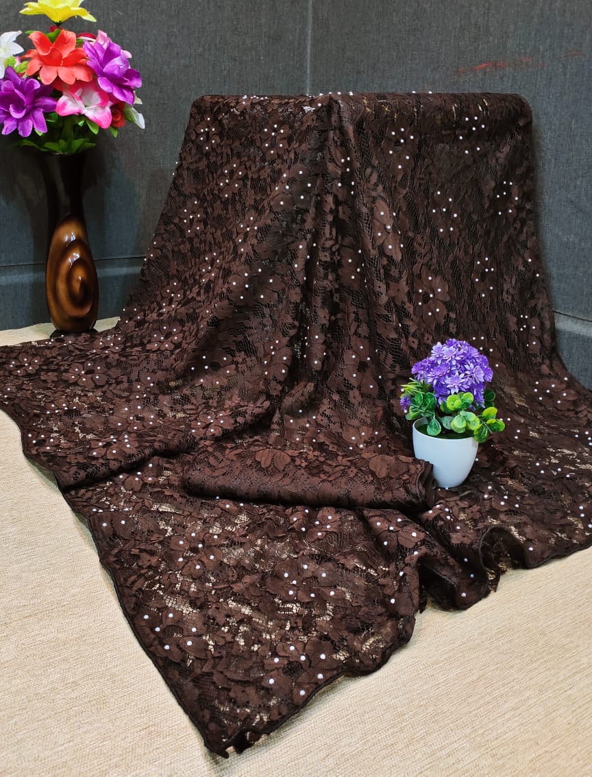 Motichur Latest Heavy Designer Party Wear With Raffle Jequared With Stone Work Stylish Look Saree Collection
