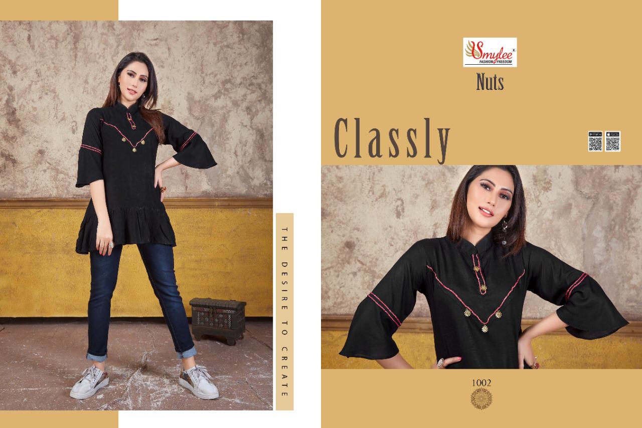 Smylee Nuts Nx Latest Stylish Western Regular Wear Heavy Rayon Slub crepe Ladies Top Collection