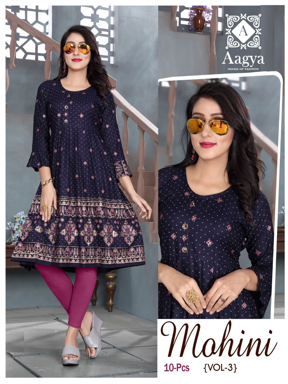 Aagya Mohini 3 Ethnic Wear Fancy Rayon Printed Designer Kurti Collection
