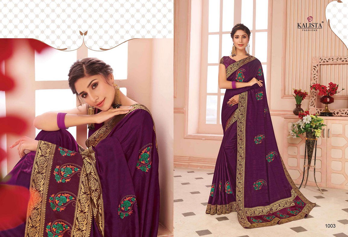 Kalista Tamanna Latest Designer wedding Wear Embroidery Worked vichitra Silk Sarees Collection