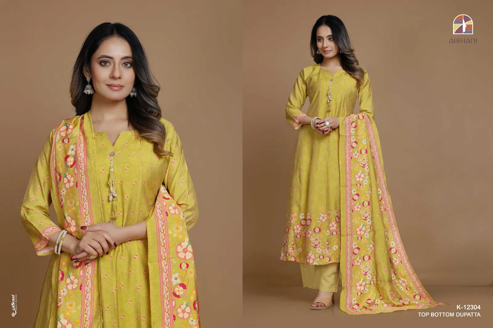 Aishani K 12301 To 12310 Soft Silk Digital Anarkali Kurti With Bottom Dupatta Exporters In India