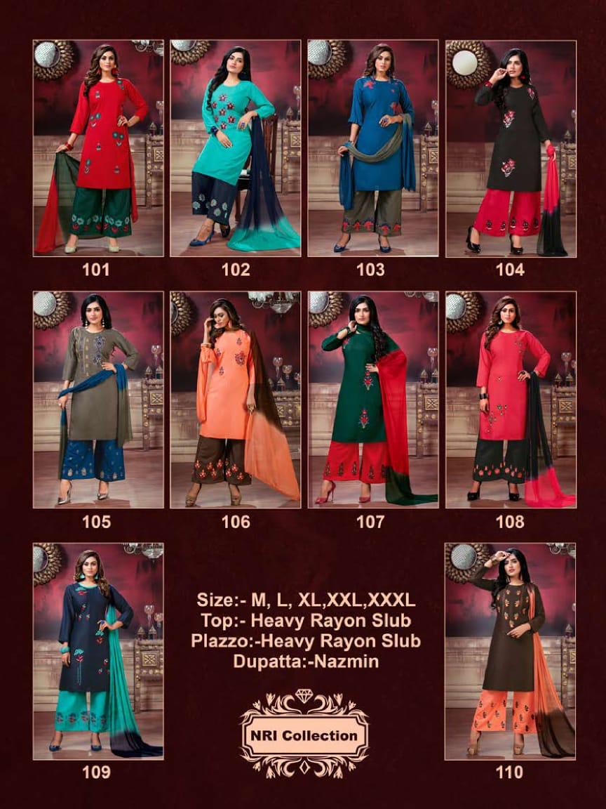 Plazzo Silver Daily Wear Latest Heavy Rayon With embroidery work Plazzo Suit  Collection 