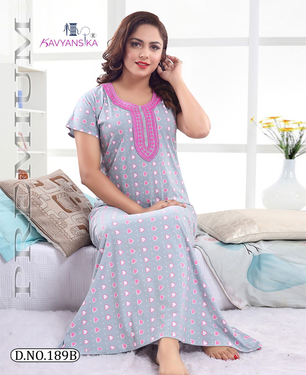 Kavyansika 189 Premium Night Wear Hosiery Cotton Printed  Long Nighty Collection
