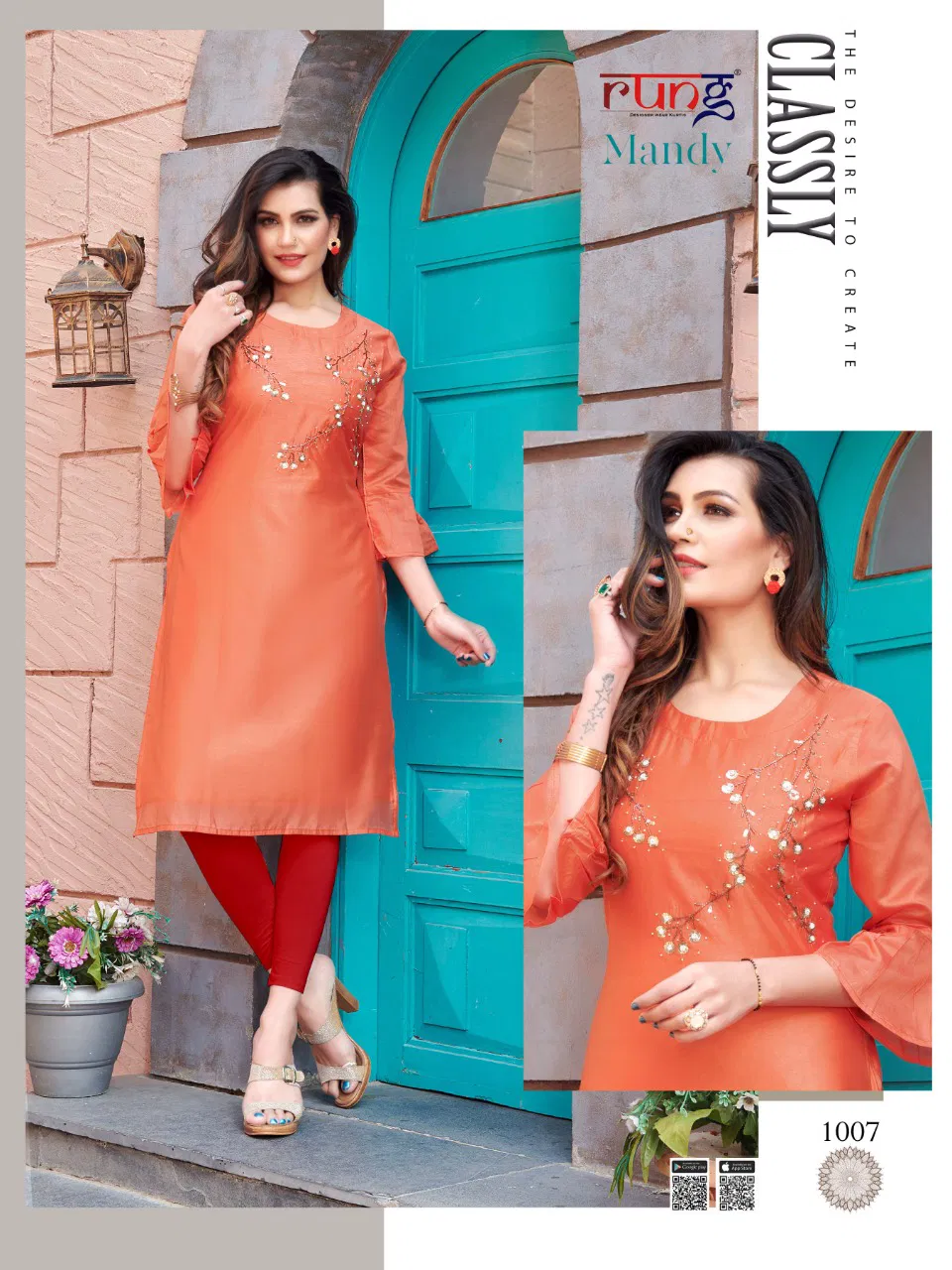 RUNG MANDY Ethnic Daily Wear Heavy Modal Silk With Handwork  Latest Designer Kurtis Collection