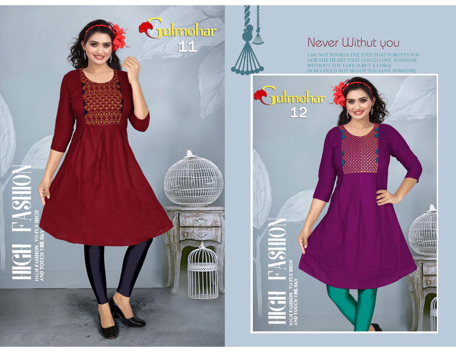 Pooja Gulmohar Casual Wear Rayon Embroidery Designer Kurtis Collection
