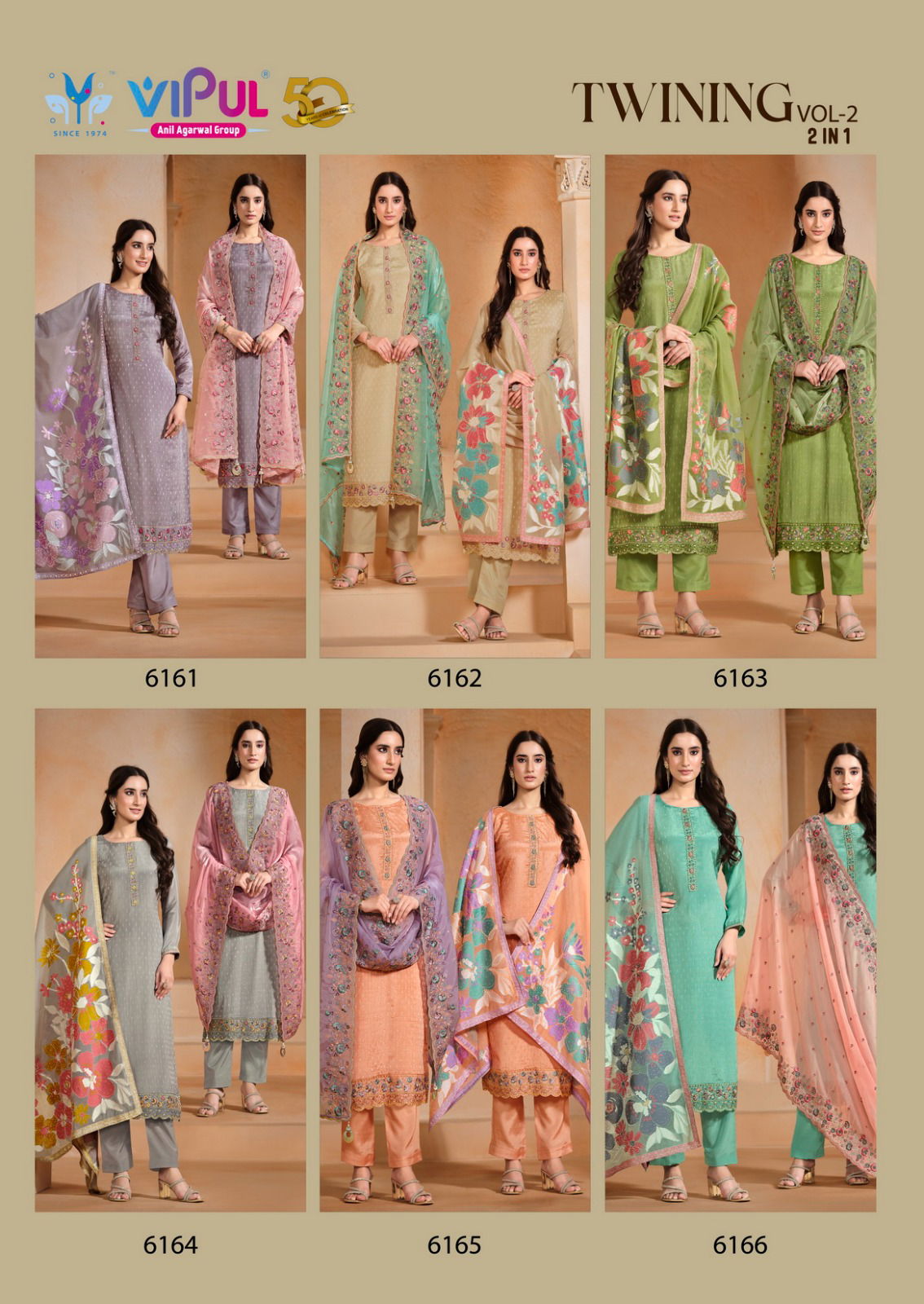 Twining Vol 2 By Vipul Chinon Embroidery Salwar Suits Surat Wholesale Market