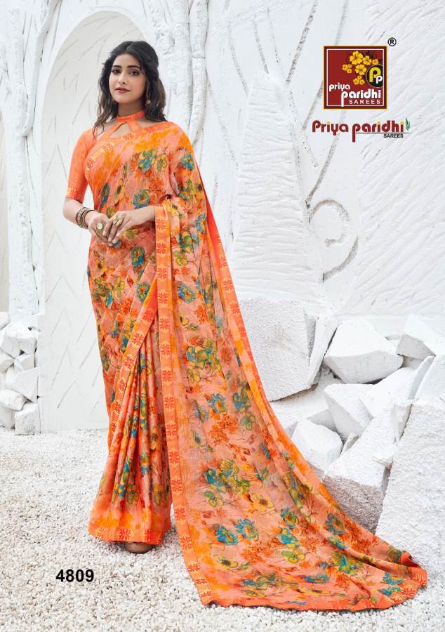 Priya Paridh Shanaya Fancy Printed Daily Wear Moss Fabric With designer Lace Border Saree Collection
