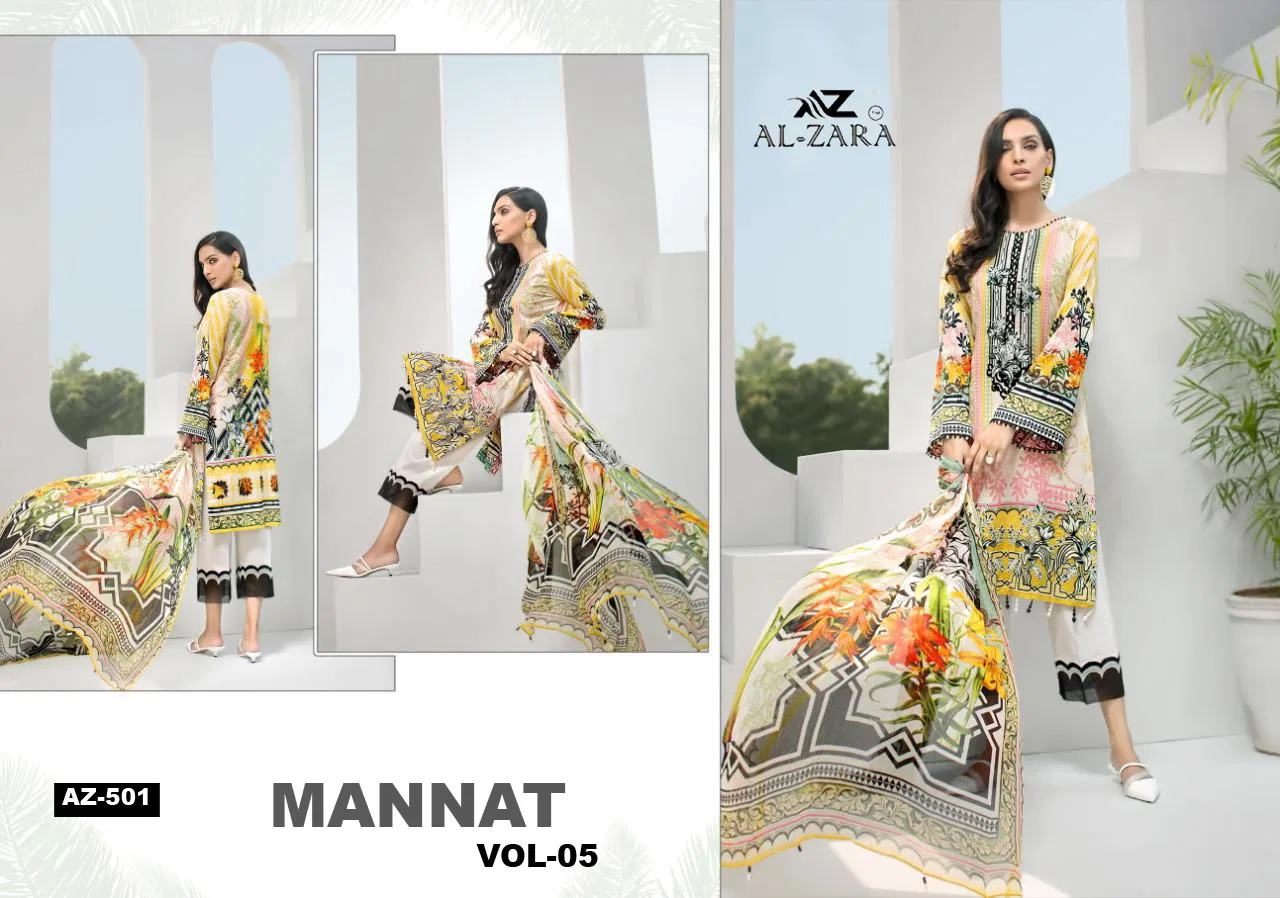 Al Zara Mannat 5 Latest Fancy Pure Cotton Heavy Patch Work Karachi Dress Materials Collection