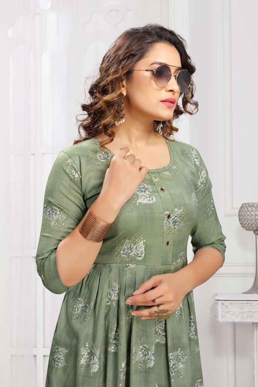 Kannur 3 Rayon Printed Ethnic Wear Designer Anarkali Kurti Collection