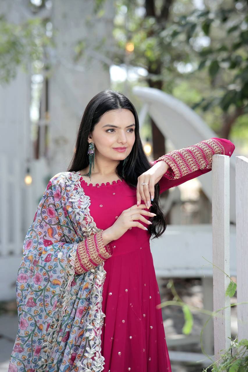 KA 1044 Embroidery Dupatta With Gown Catalog