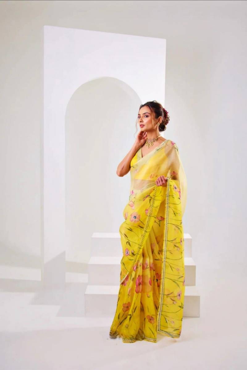 Kc 150 Flower Printed Organza Party Wear Saree Bulk Orders In India