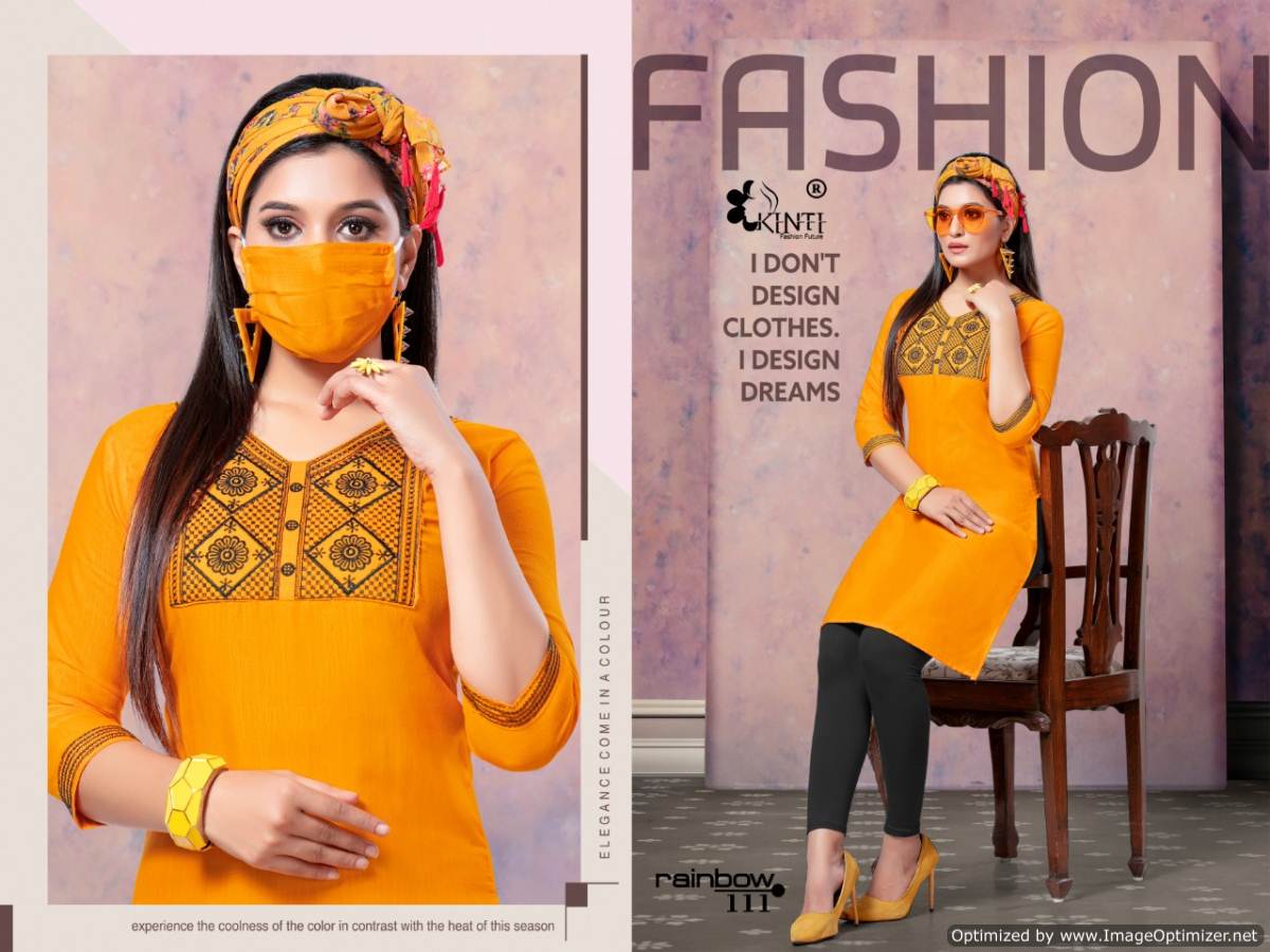 Kinti Rainbow Latest Exclusive Collection Of Designer Short Kurtis With Embroidery Work 
