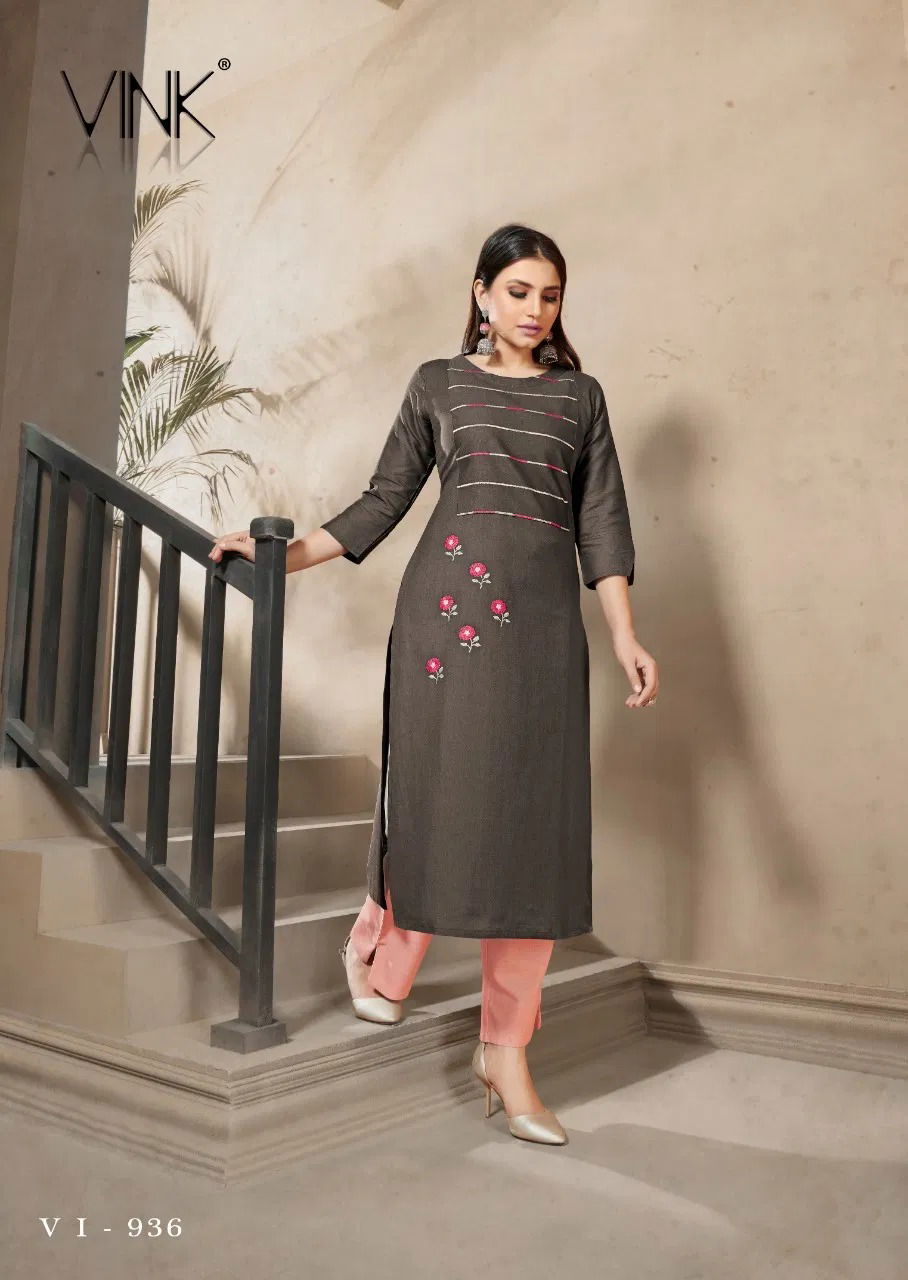 Vink Marigold 4 Latest Designer Fancy Ethnic Festive Wear linen cotton with handwork Kurti With Bottom Collection
