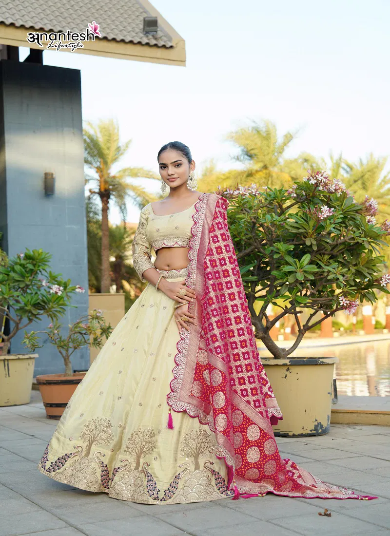 Anantesh Cream Colour 5042 Cosmos Viscose Pre Wedding Lehenga Choli Wholesale Online